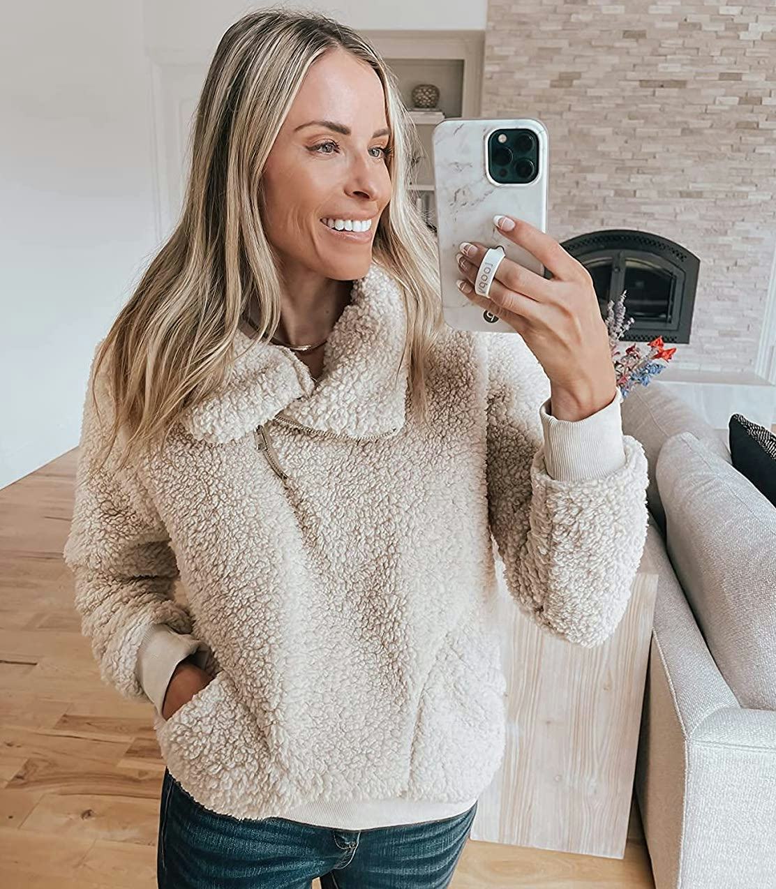 KIRUNDO Faux Shearling Sherpa Sweatshirt