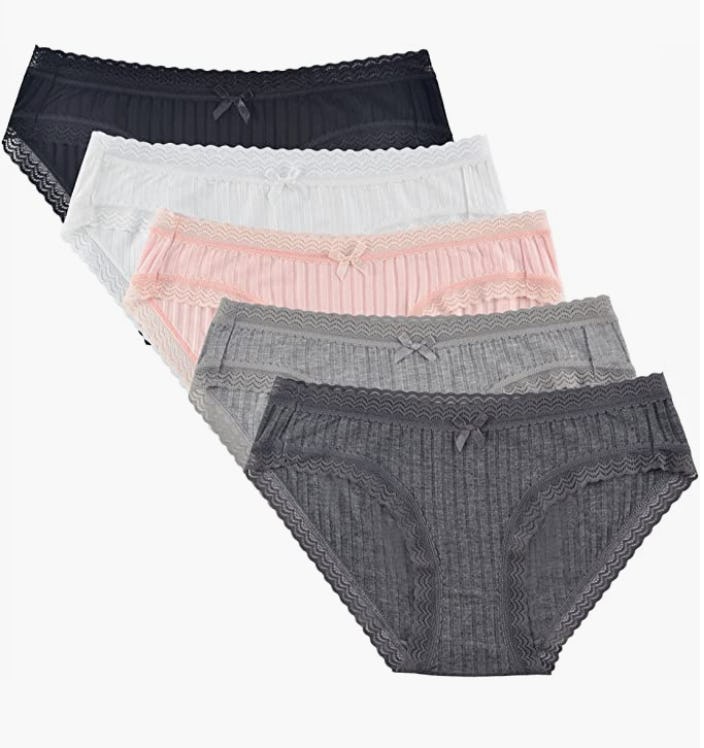 KNITLORD Lace Trim Bikini Briefs (5-Pack)