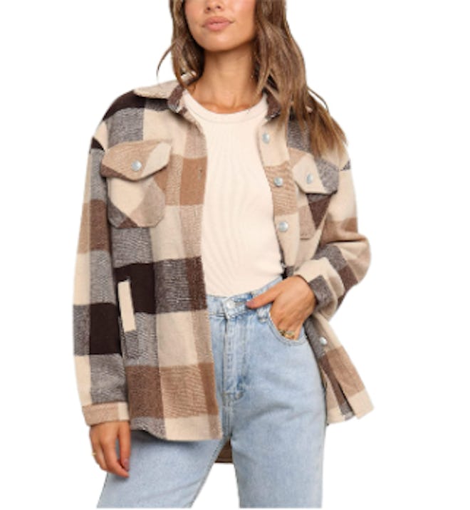 Uaneo Plaid Button Down Flannel Jacket