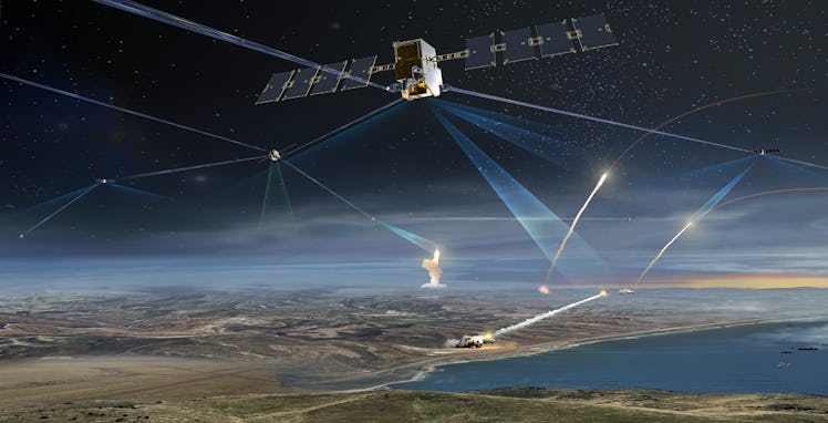 A rendering of a potential satellite constellation for the SDA.