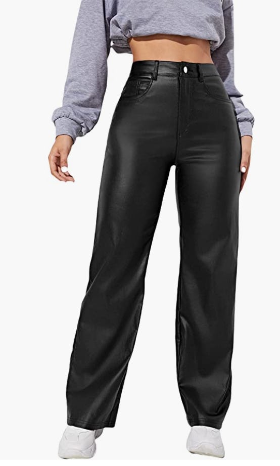 MakeMeChic High Waist Straight Leg Leather Pants