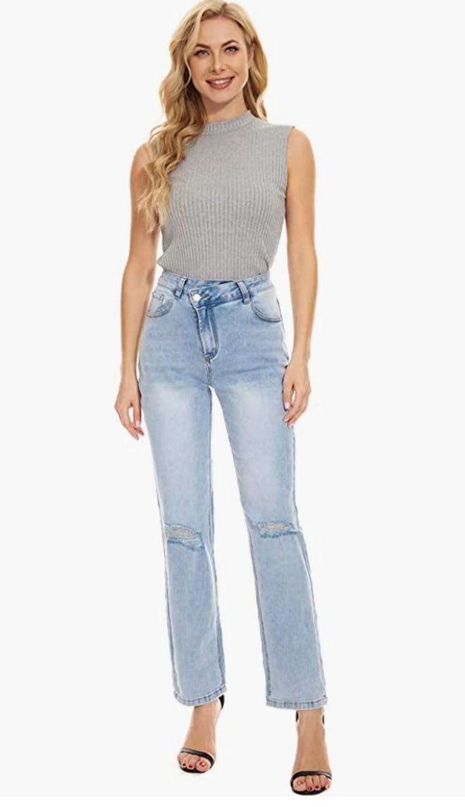 ACCOMSOUL Straight Ripped Jeans