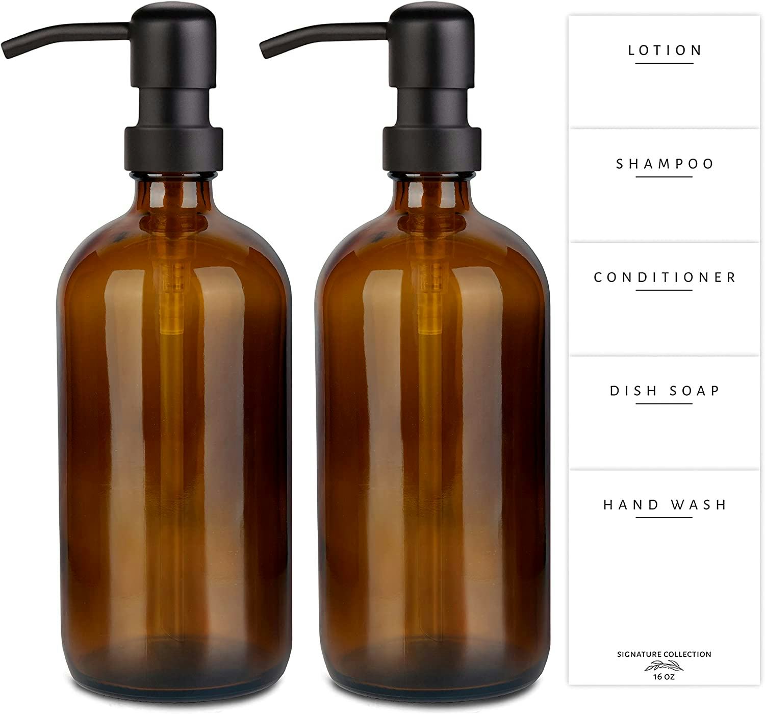 Emerson Essentials Thick Glass Soap Bottle Dispensers (2-Pack)