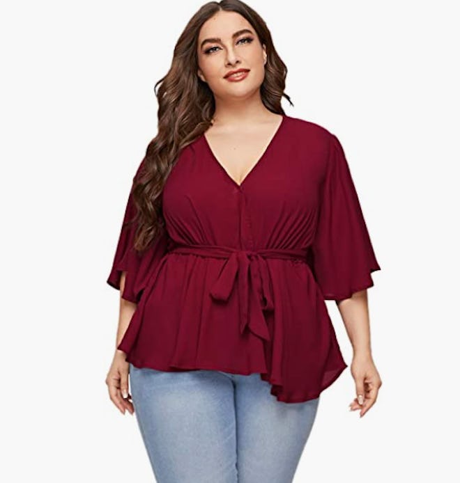 Romwe Peplum Wrap Blouse