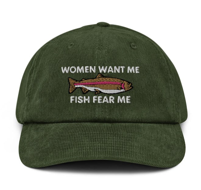 women want me fish fear me corduroy hat