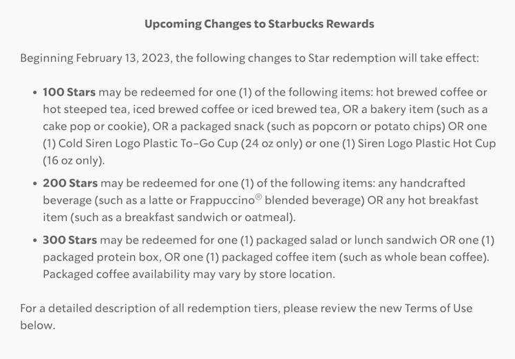 Starbucks Rewards' changes for 2023 makes some freebies pricier.