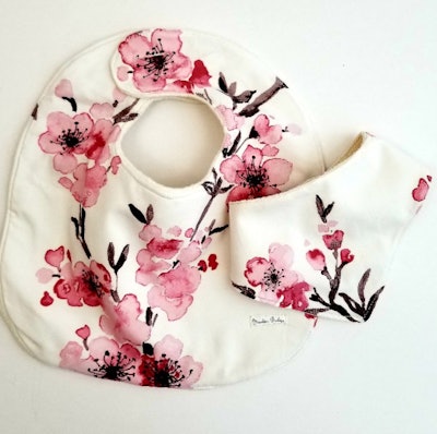 This Cherry Blossom French Terry Bib Set is a great Valentine's gift for babies.