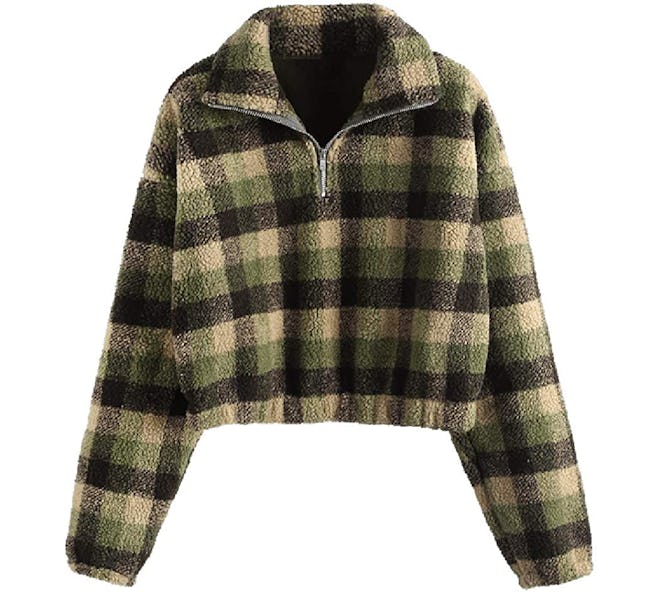 ZAFUL Faux Fur Pullover Crop Sweatshirt 