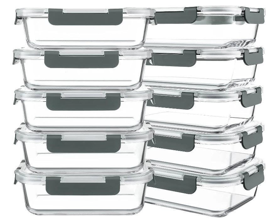 KOMUEE Glass Meal Prep Containers (10-Pack)