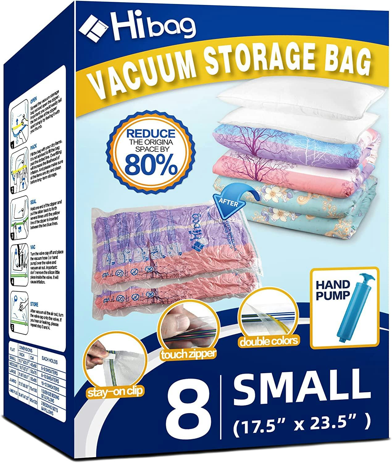 Hibag Small Vacuum Storage Bags (8-Pack)