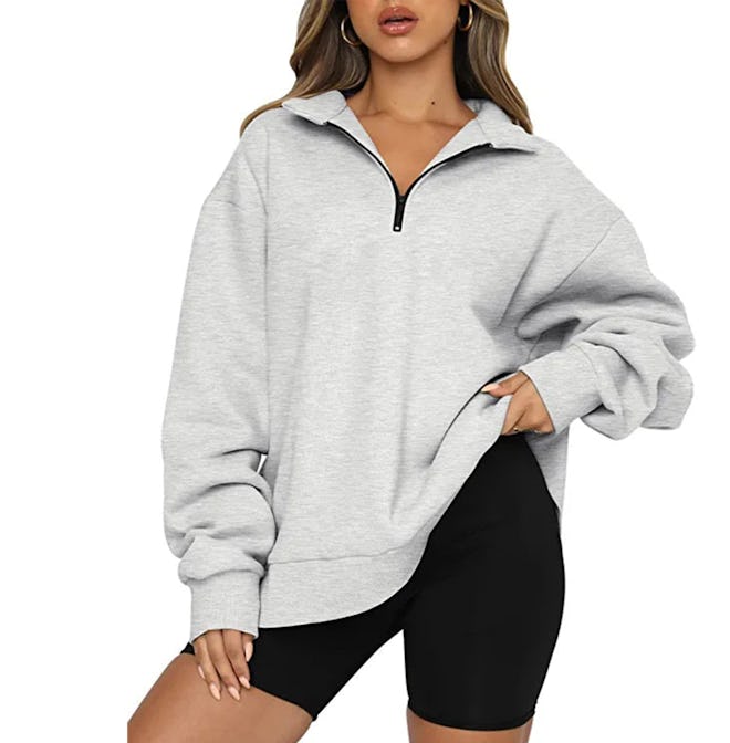 Trendy Queen Oversized Half Zip Pullover Sweatshirt
