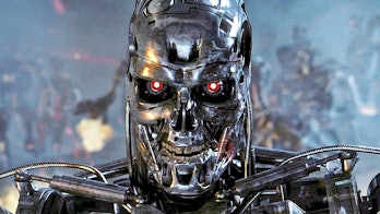 The Terminator robot looks from the front
