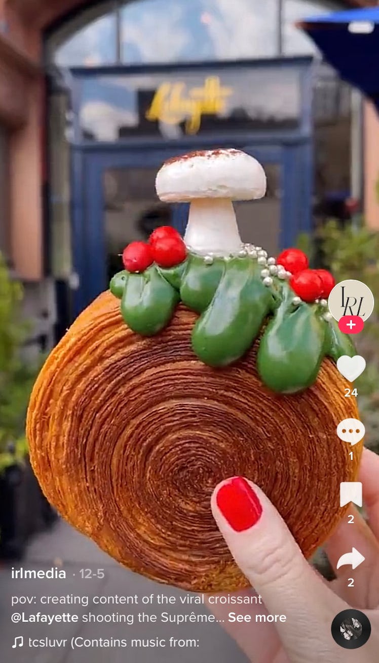A TikToker shows how to make supreme croissants with a croissant rolls recipe on TikTok.