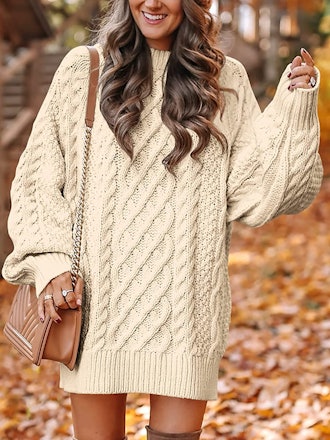 ANRABES Chunky Cable Knit Sweater Dress