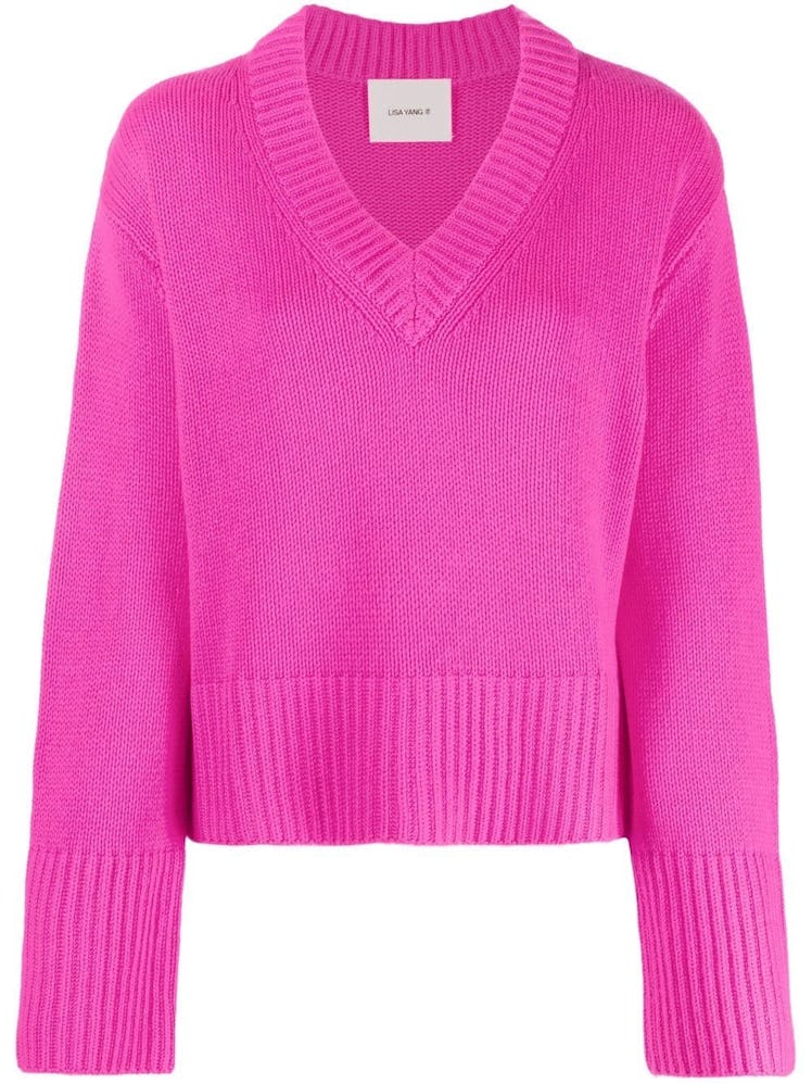 Lisa Yang hot pink V-neck sweater