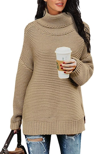 PrinStory Chunky Turtleneck Sweater With Side Slits