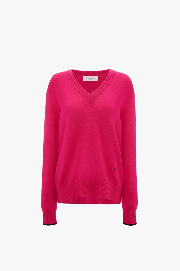 Victoria Beckham hot pink V-neck sweater