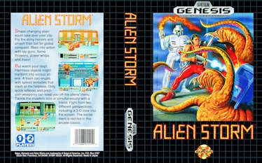 Front and back box art from the 1991 Sega Genesis release of Alien Storm.