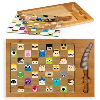 Disney Pixar Collection Glass Top Wood Serving Tray With Knife Set