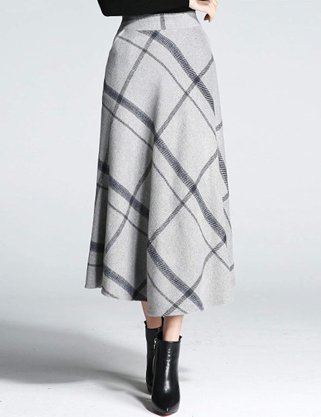 Tanming Wool Plaid A-Line Skirt