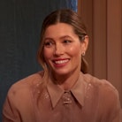 Jessica Biel is trying to balance it all. Here, she appears on "The Drew Barrymore Show."