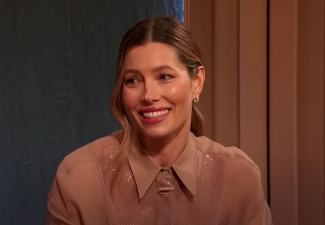 Jessica Biel is trying to balance it all. Here, she appears on "The Drew Barrymore Show."