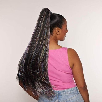 Insert Name Here Kacey 26" extra long ponytail with tinsel, Jet Black