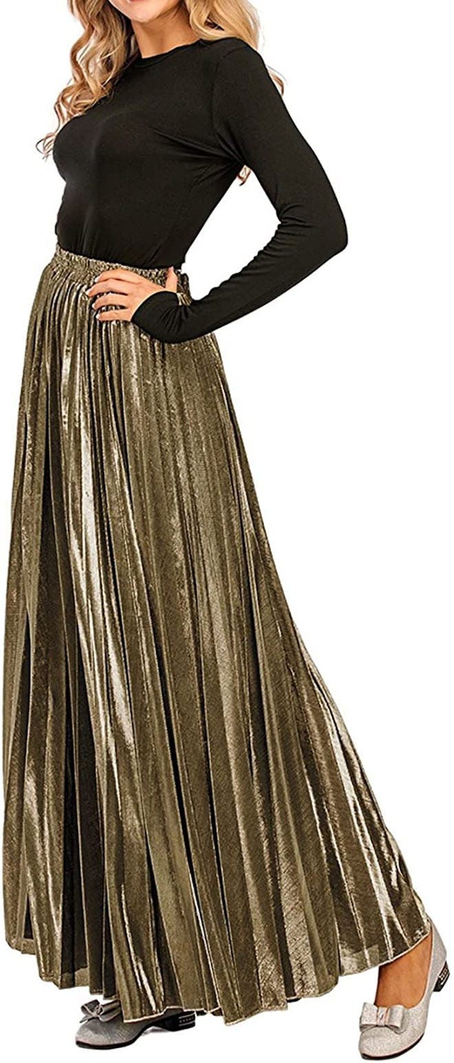 CHARTOU Metallic Pleated Maxi Skirt