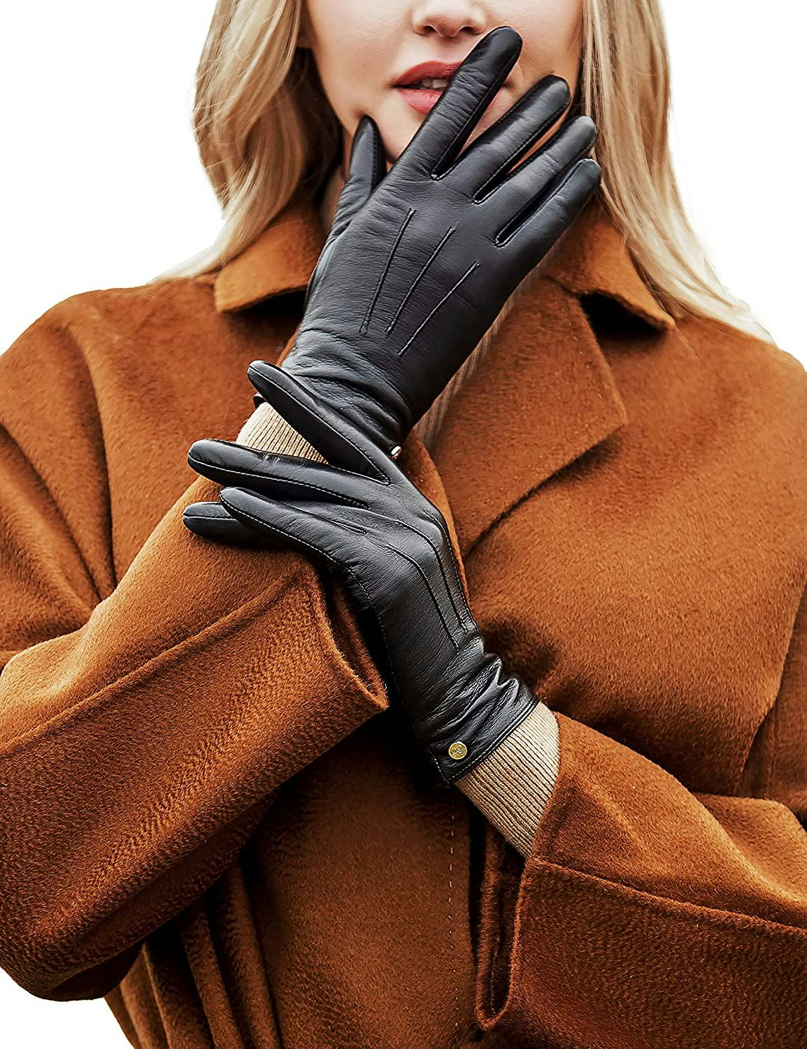 YISEVEN Women&rsquo;s Wool-Lined Leather Gloves