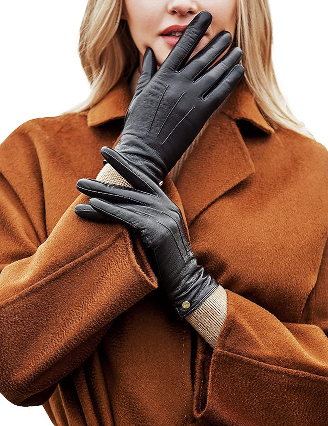 YISEVEN Women's Wool-Lined Leather Gloves
