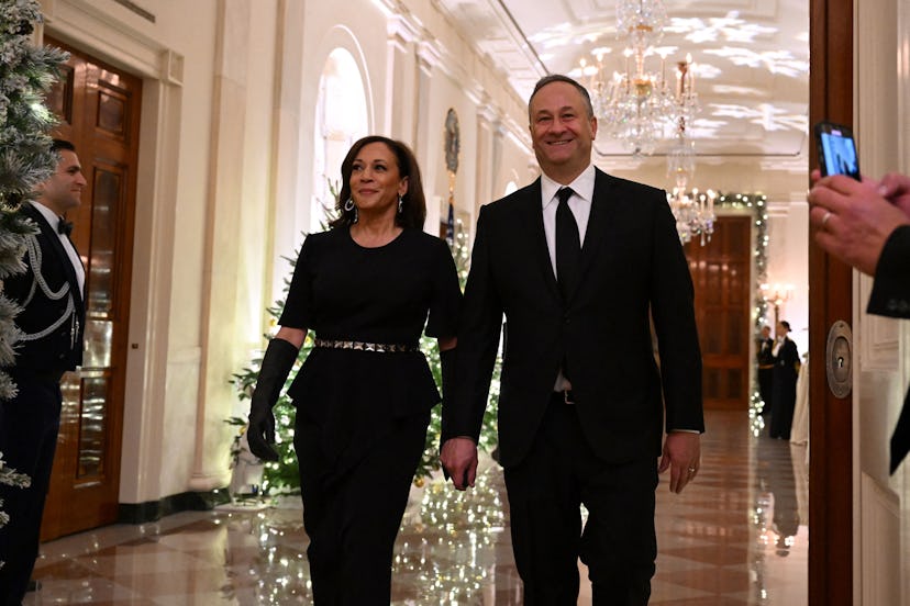 Kamala Harris and Douglas Emhoff arrive at a reception for the Kennedy Center Honorees 