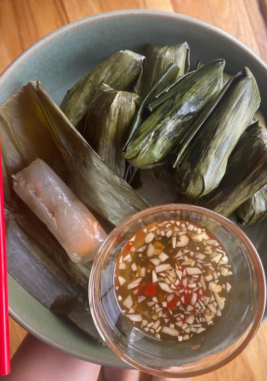 Bánh bột lọc includes chewy tapioca dumplings filled with marinated shrimp and pork belly.