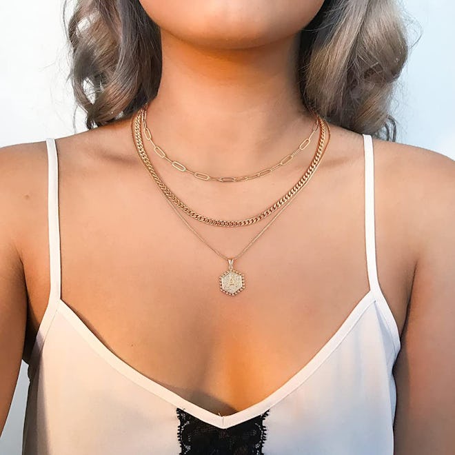 M MOOHAM Layered Initial Necklace