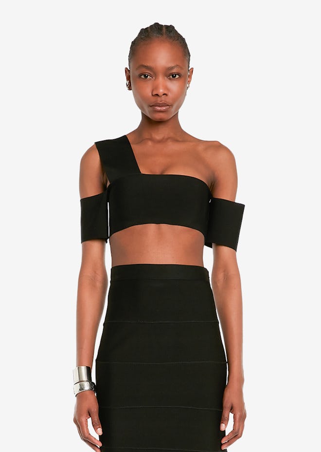 One-shoulder Bandage Knit Top