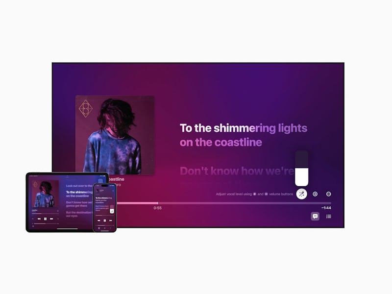 Apple Music Sing on an iPhone, iPad, and Apple TV 4K.