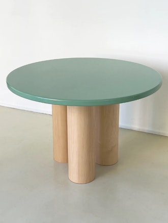 The Pier Dining Table Moss Green and Maple Column Legs