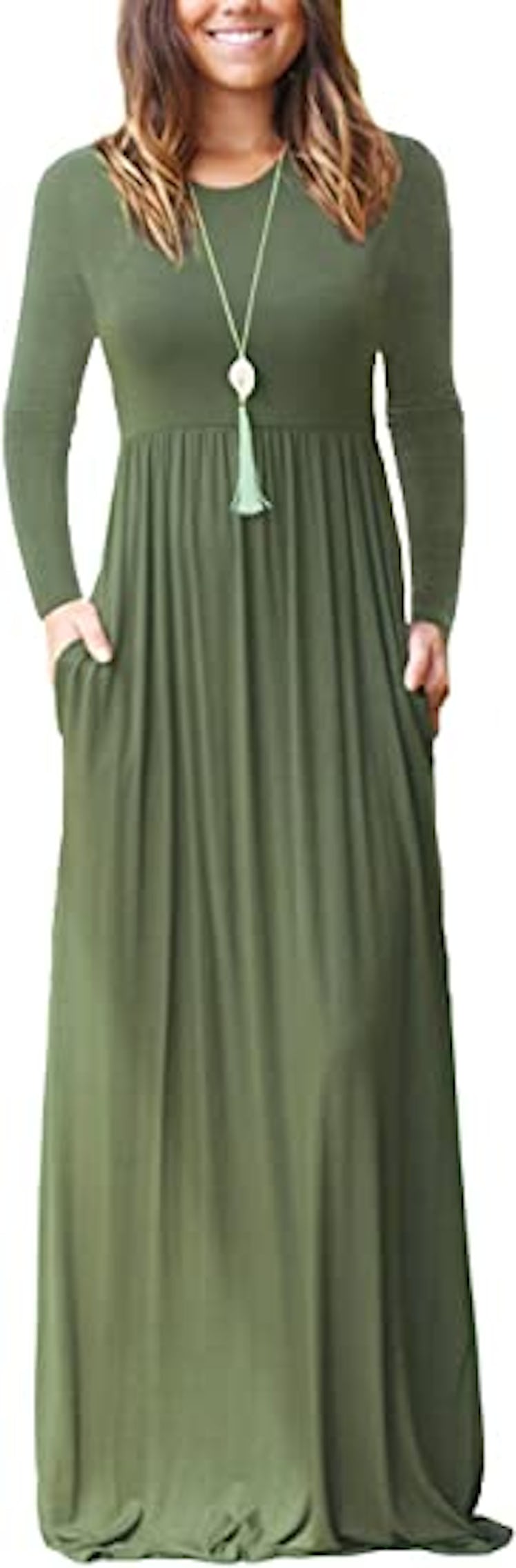 HAOMEILI Long Sleeve Maxi Dress with Pockets