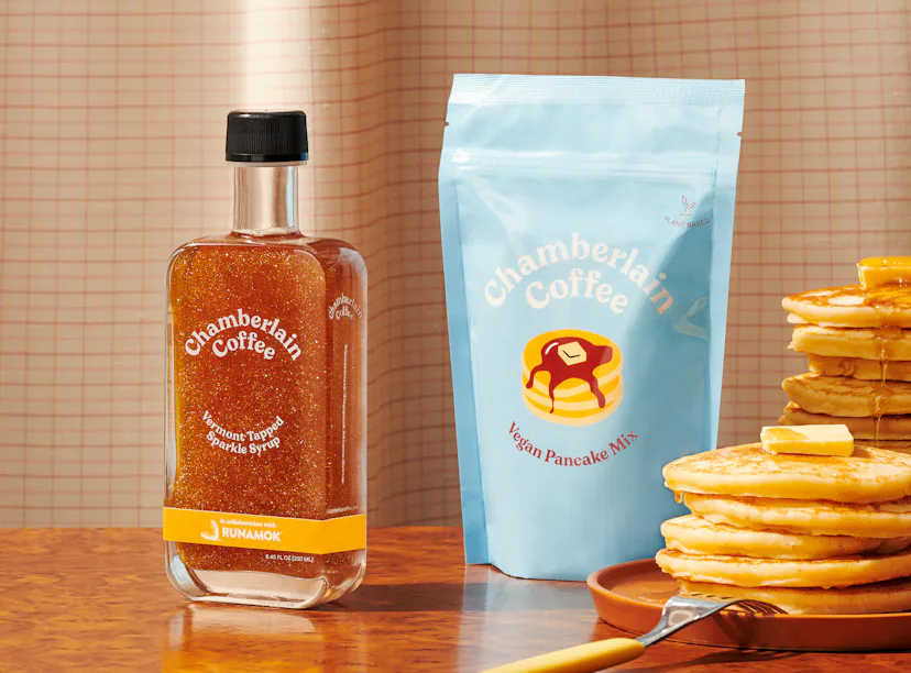 Chamberlain Coffee has a new pancake mix and sparkle syrup.