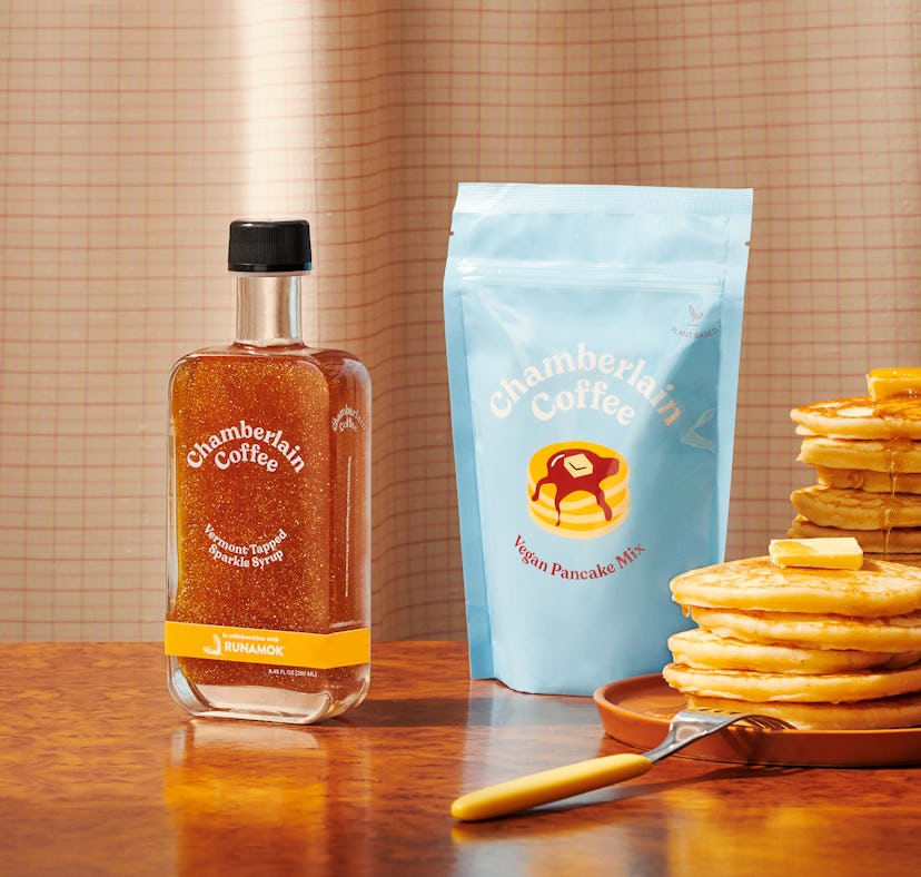 Chamberlain Coffee has a new pancake mix and sparkle syrup.