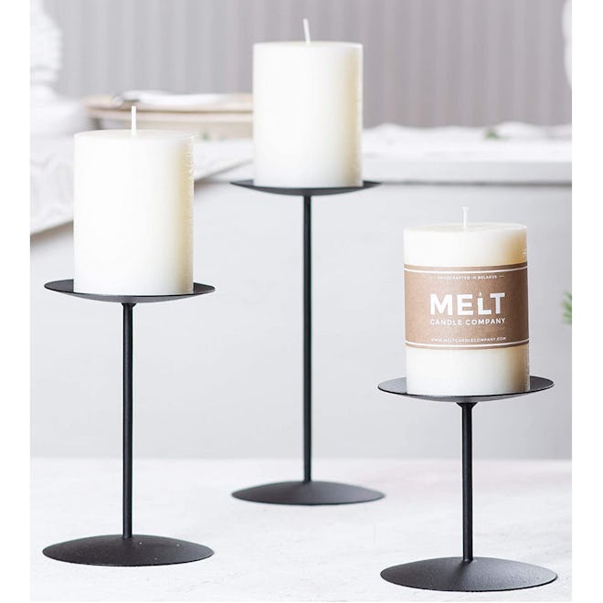 Melt Candle Company Black Metal Base Candleholders & Pillar Candles (Set of 3)