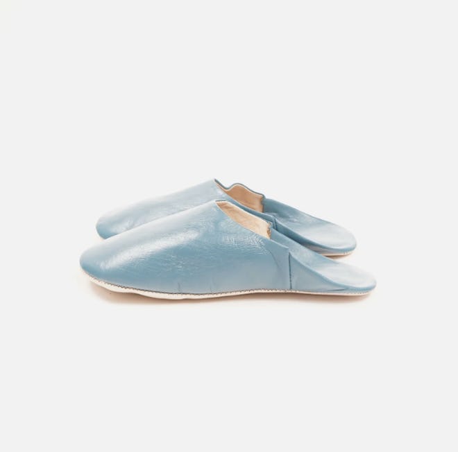 Moroccan Babouche Basic Slippers, Blue Gray