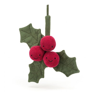 A stuffed holly branch with a happy face, one of the cutest new holiday Jellycats 2022