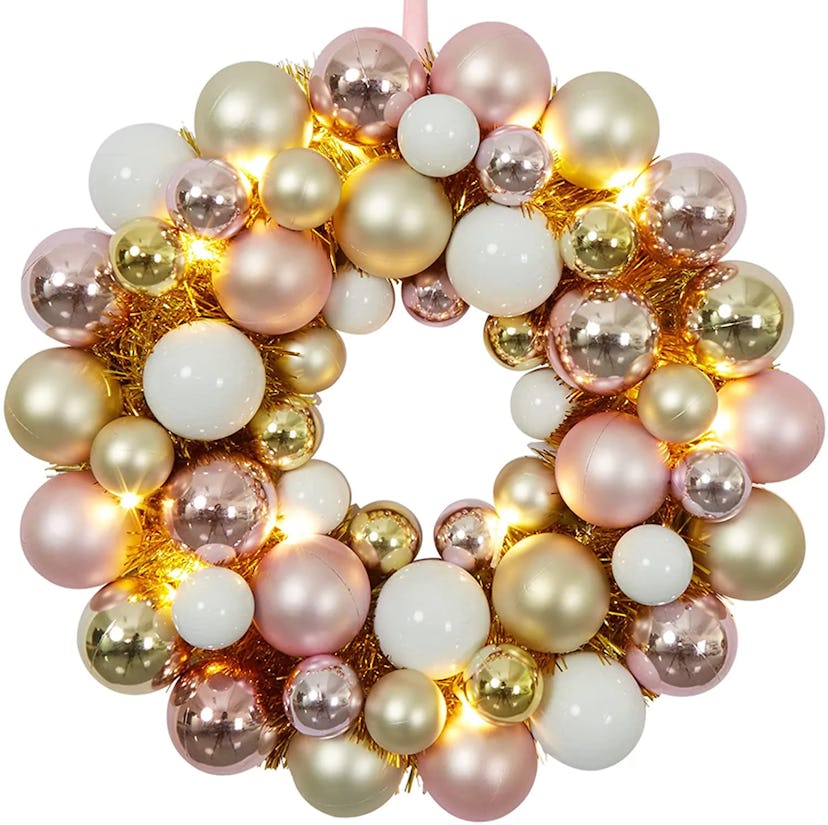 16" Ornament Ball Wreath With Lights