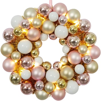 16" Ornament Ball Wreath With Lights
