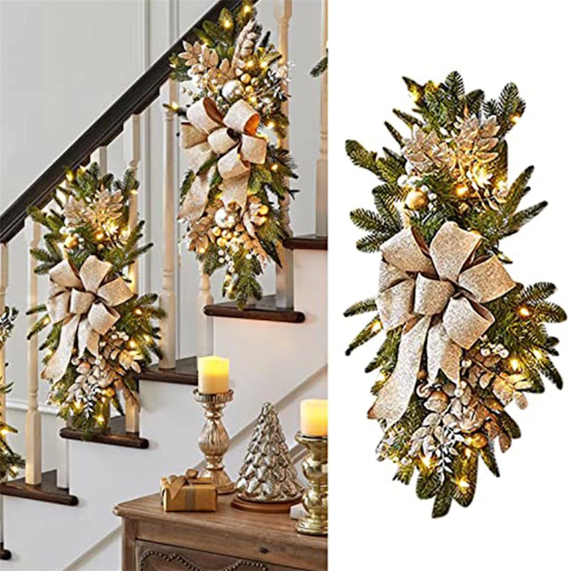Cordless Stairway Prelit Christmas Garlands With Lights