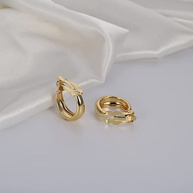 FAMARINE 14K Gold Cut Hoop Clip On Earrings