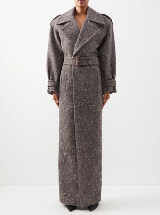 Saint Laurent Herringbone Wool-Blend Tweed Coat
