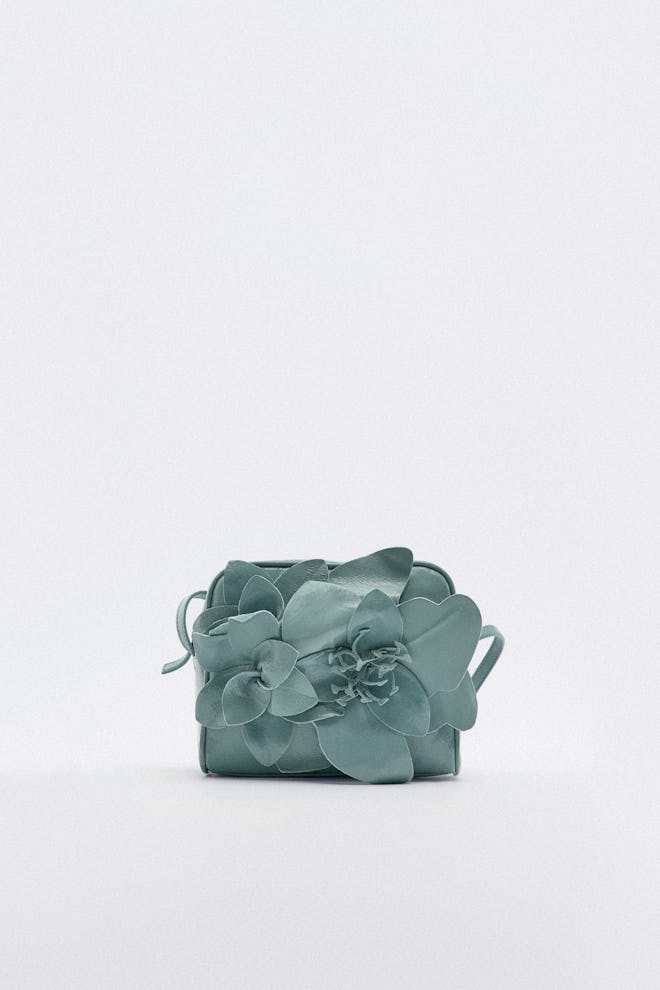 Zara blue leather flower bag