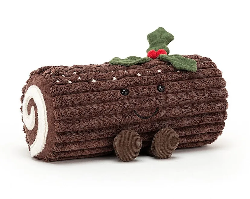 A plush brown yule log toy from the cutest new holiday Jellycats collection