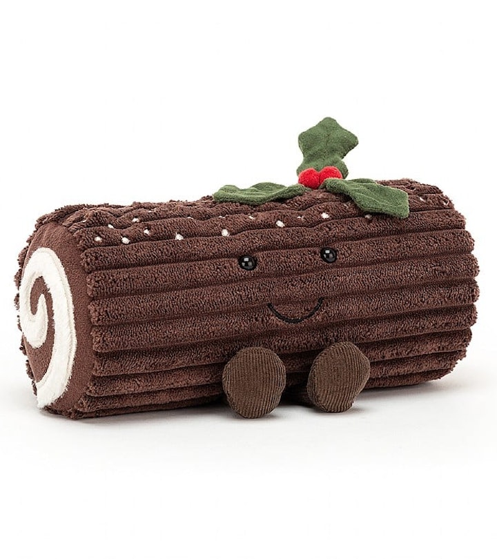 A plush brown yule log toy from the cutest new holiday Jellycats collection